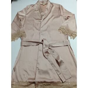 POL Clothing Robe S/M Satin Lace Trim Boho Romantic Kimono Lingerie Dusty Pink